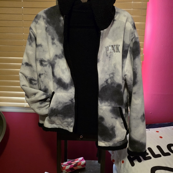 PINK Victoria's Secret Black and White Tie-Dye Hoodie - Picture 3 of 5